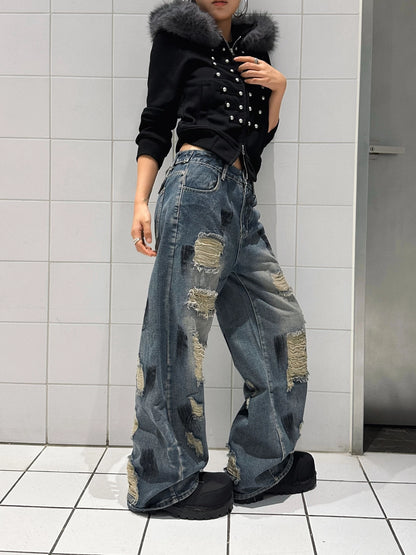 Distressed Wide-Leg Jeans