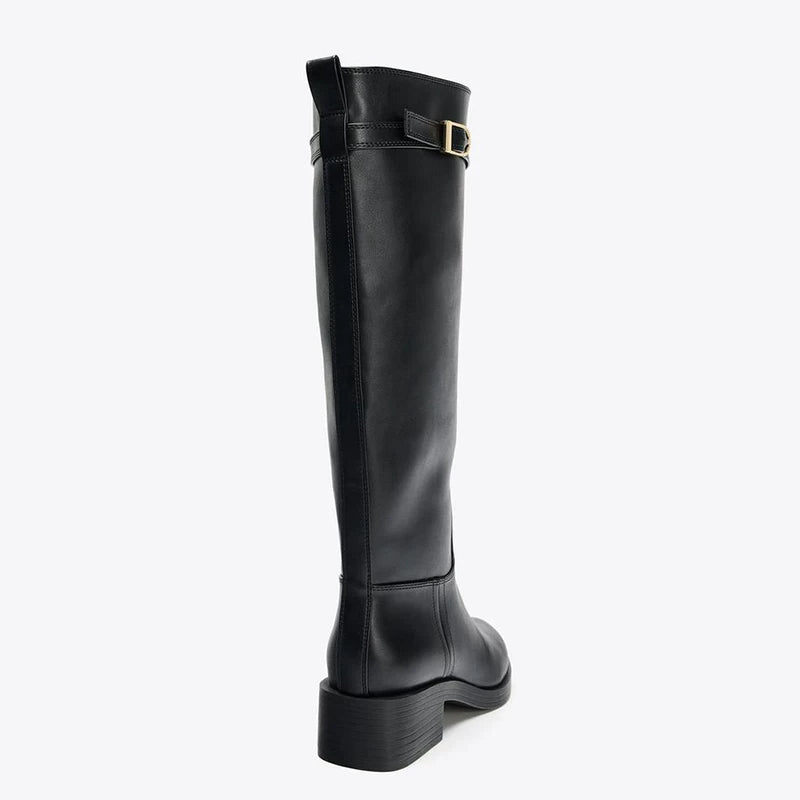 Women's Buckle Block Heel Riding Knee-High Boots