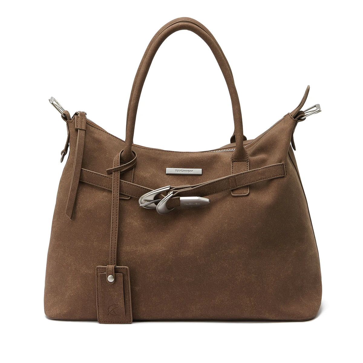 Washed Suede-Effect Strap Tote Bag
