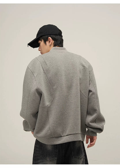 Grid Motif Relaxed Crewneck Sweatshirt in gray