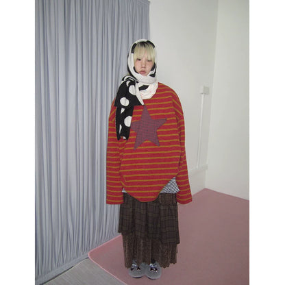 Star Stripe Patchwork Knit Sweater
