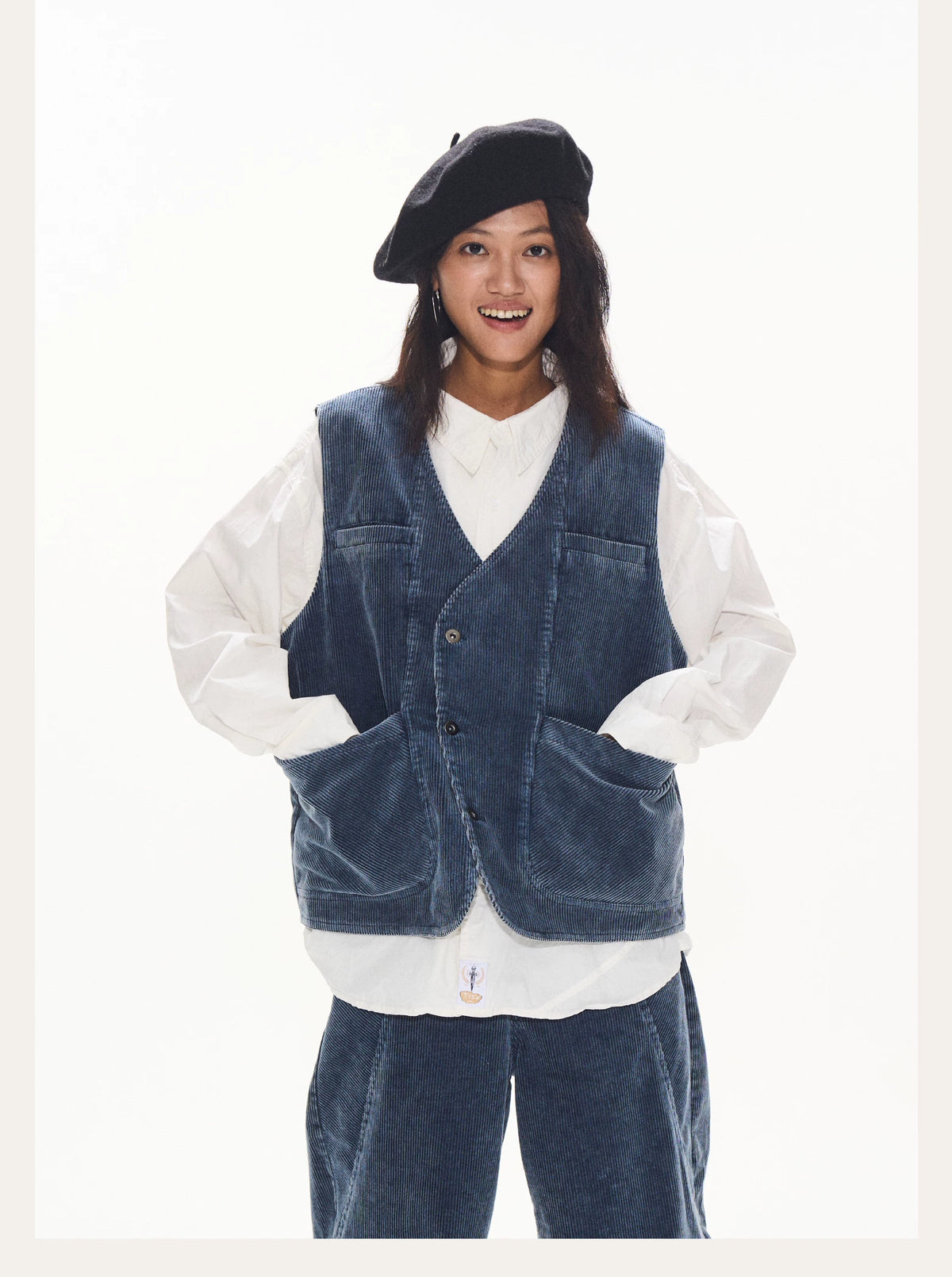 Washed Corduroy Denim Vest front view