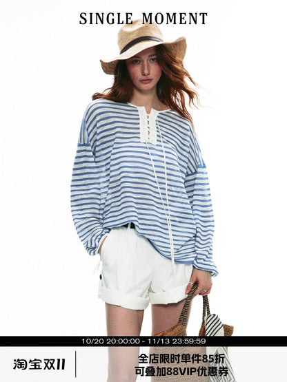 Striped V Neck Knit Top