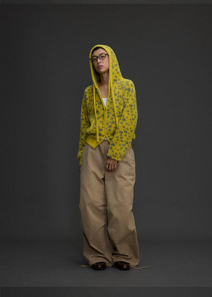 Yellow Leopard Knit Hoodie