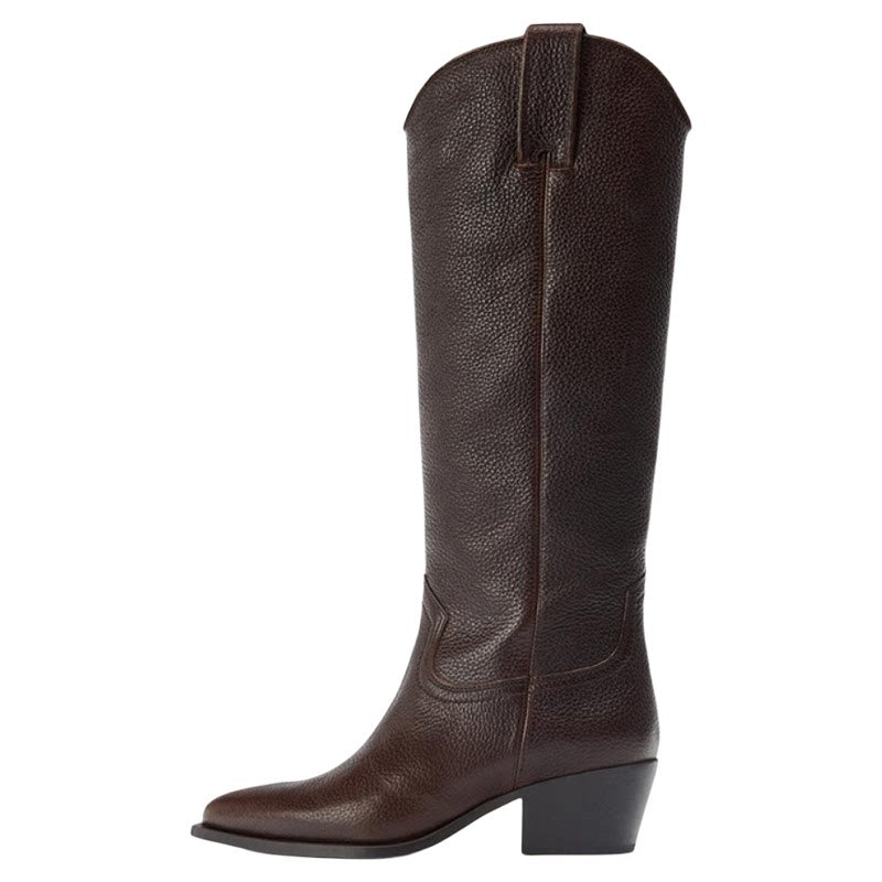 Women's Leather Pointed Toe Western Knee-High Boots
