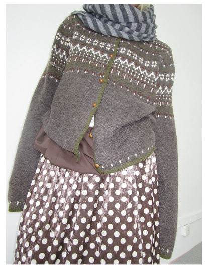 Coffee Diamond Knit Cardigan