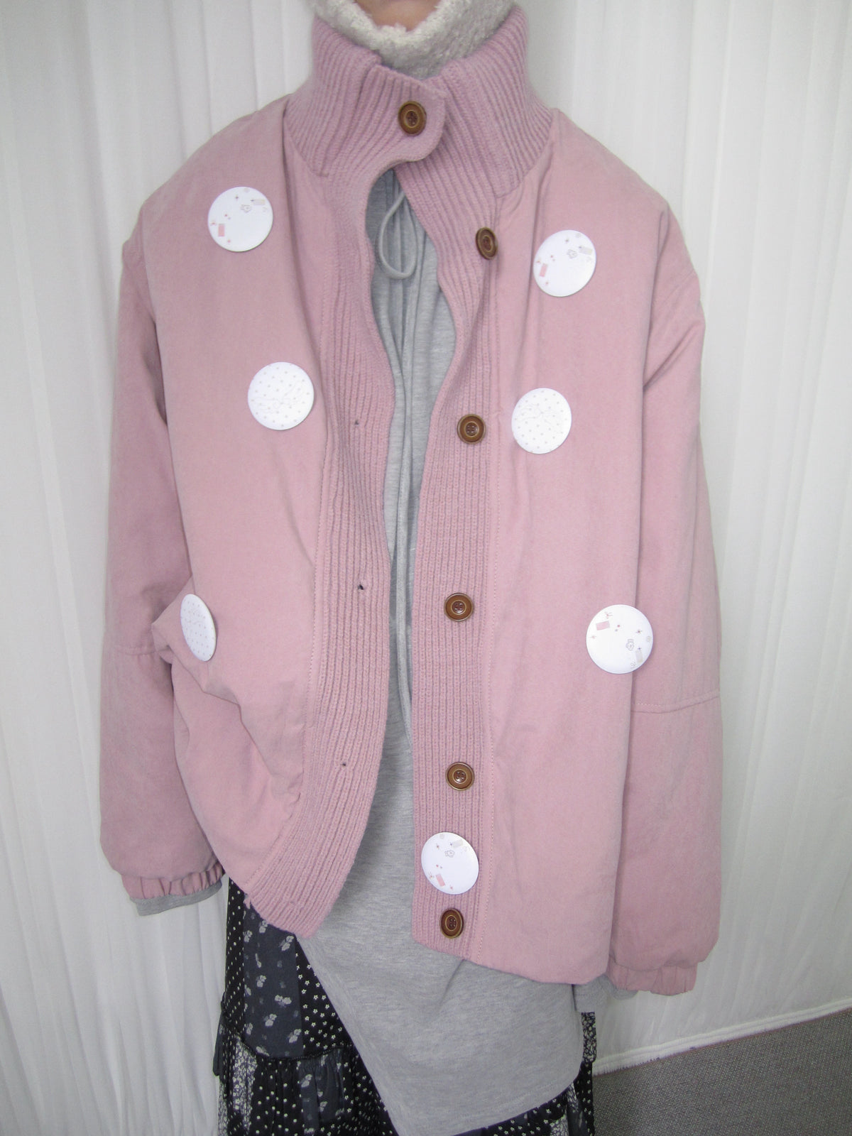 Smoke Pink Stand-Collar Quilted Jacket