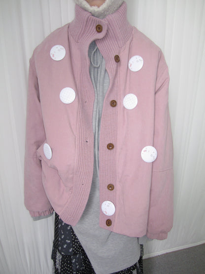 Smoke Pink Stand-Collar Quilted Jacket