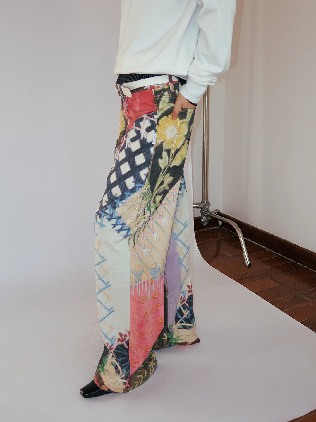 Patchwork Print Wide-Leg Trousers in multicolor product photo
