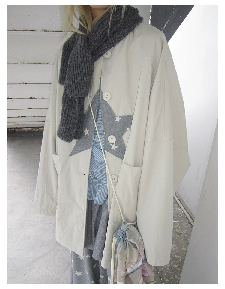 Star Print Mid-Length Button Cardigan