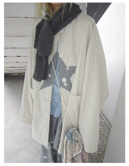 Star Print Mid-Length Button Cardigan