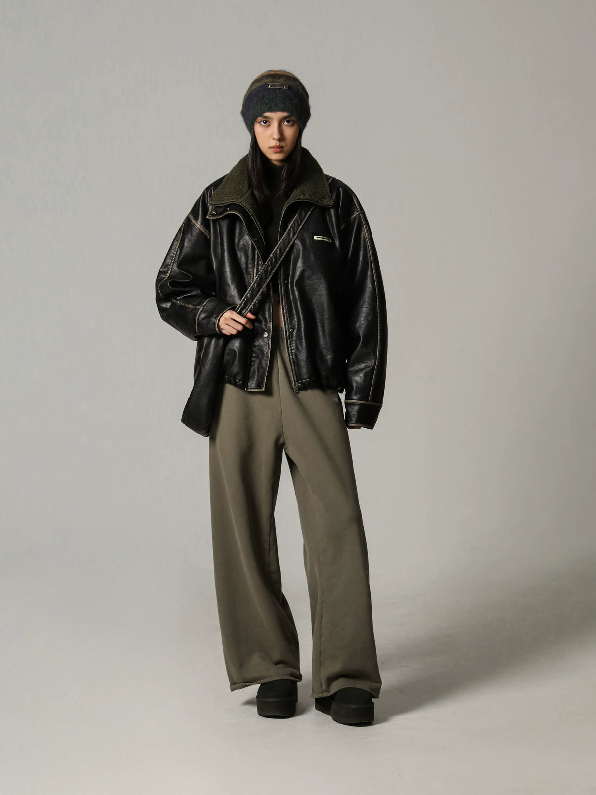 MASONPRINCE Distressed Faux Leather Shearling Jacket