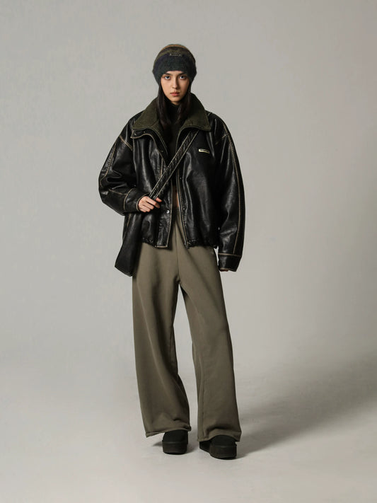 MASONPRINCE Distressed Faux Leather Shearling Jacket