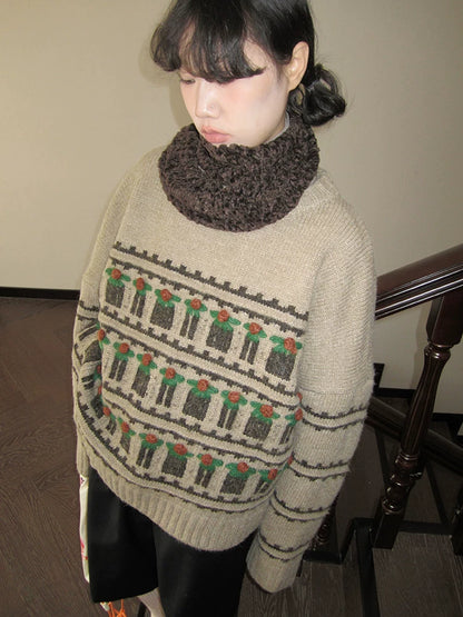 Fair Isle Striped Crew-Neck Sweater