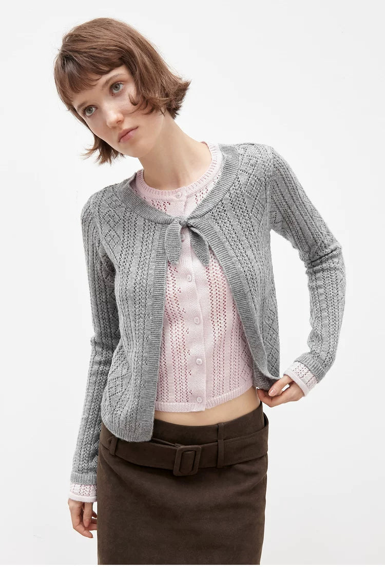 Faux-Layered Argyle Wool Cardigan - 360 view 6