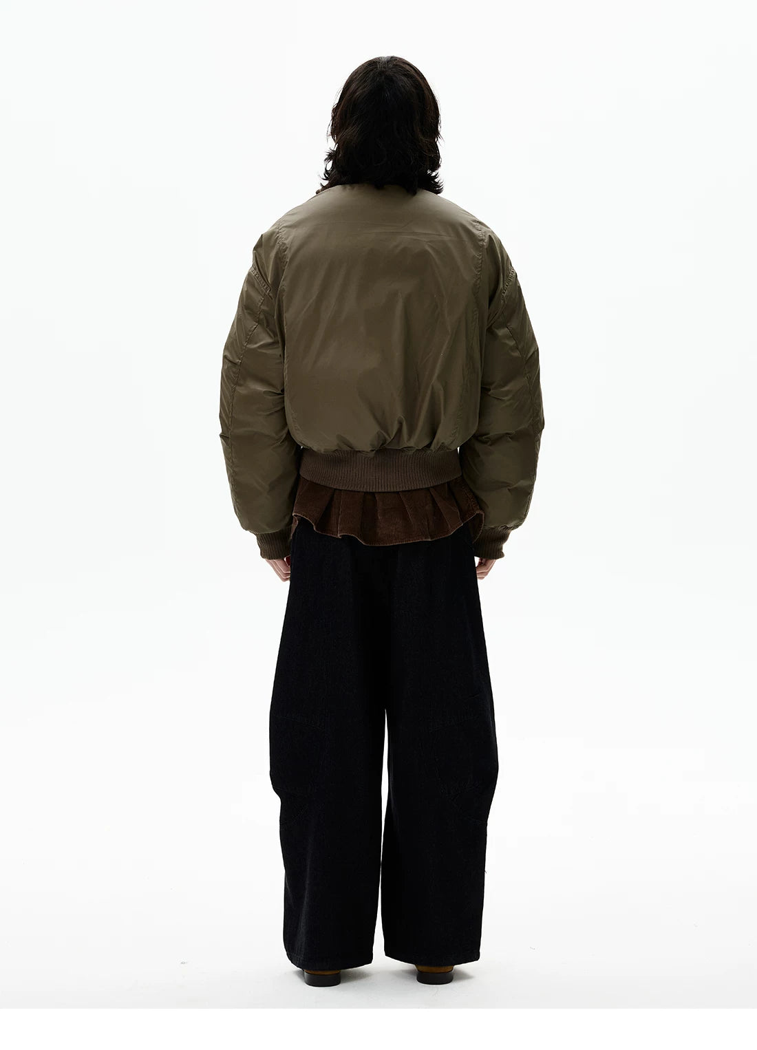 Khaki relaxed bomber jacket, back view