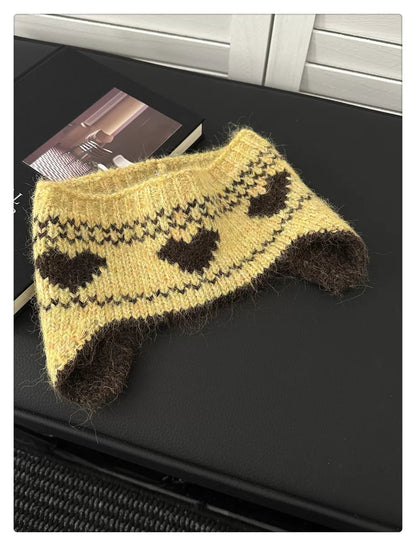 Heart Pattern Knit Earflap Headband product photo