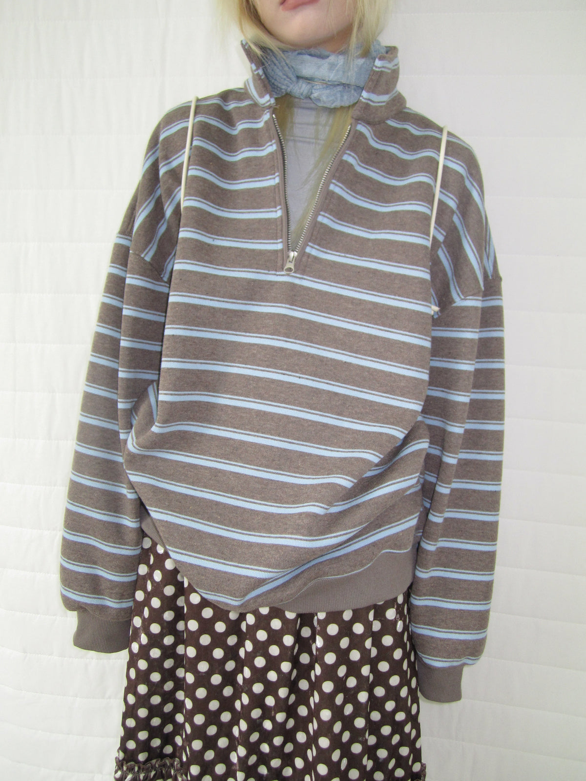 Brown Stripe Half-Zip Sweatshirt