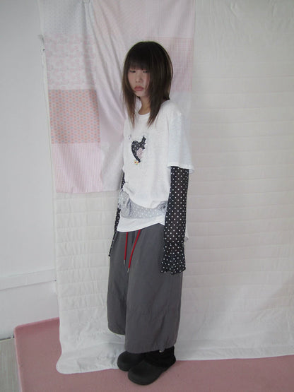 Heart Applique Polka Dot Long Sleeve Tee