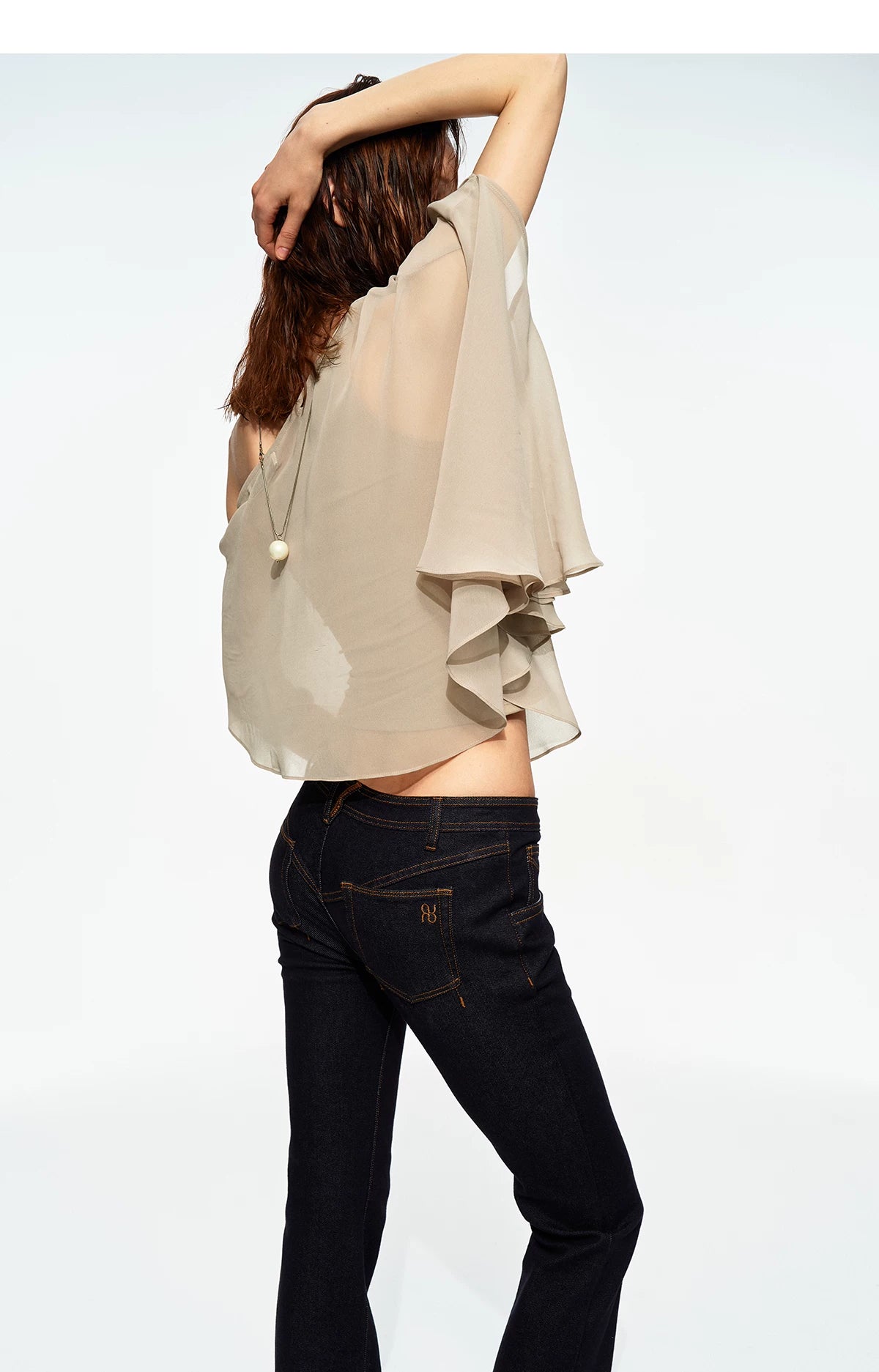 Matte Chiffon One-Shoulder Layered Cape Top