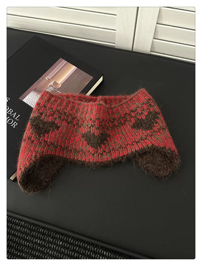 Heart Pattern Knit Earflap Headband product photo