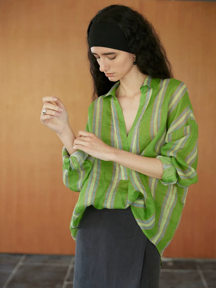 MOOFEEL Sheer Striped Ramie Shirt