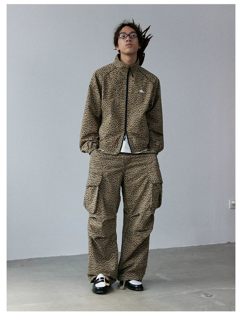 Leopard Print Stand Collar Jacket