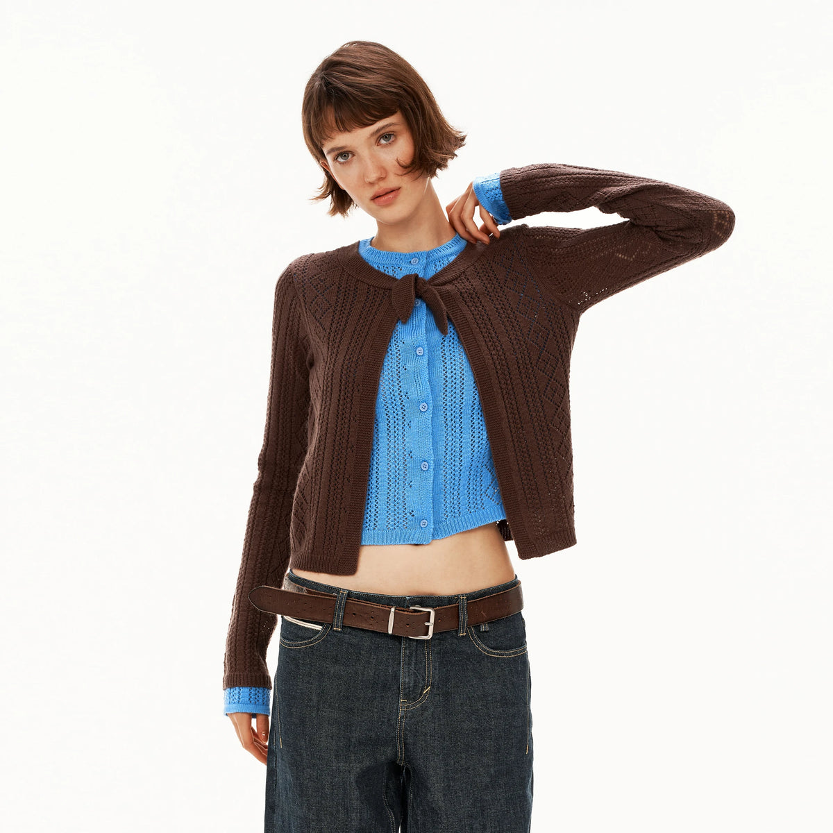 Faux-Layered Argyle Wool Cardigan