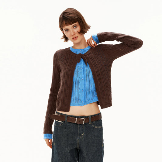 Faux-Layered Argyle Wool Cardigan