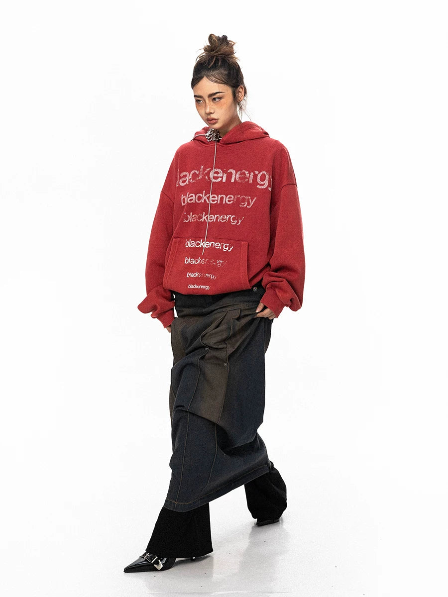 Washed Letter Print Hoodie