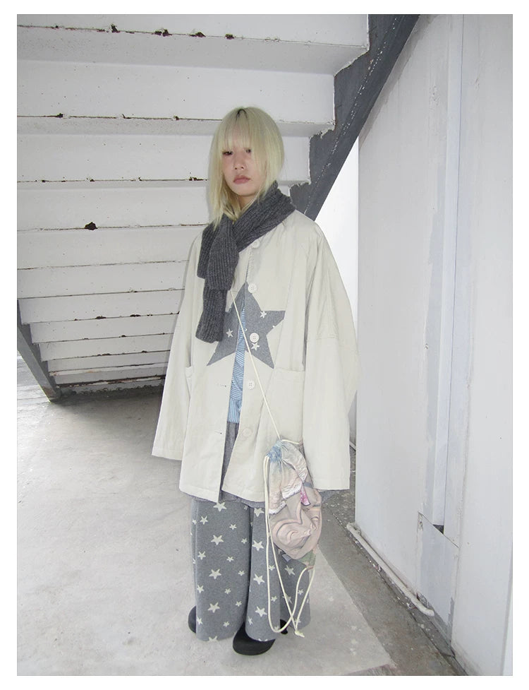 Star Print Mid-Length Button Cardigan