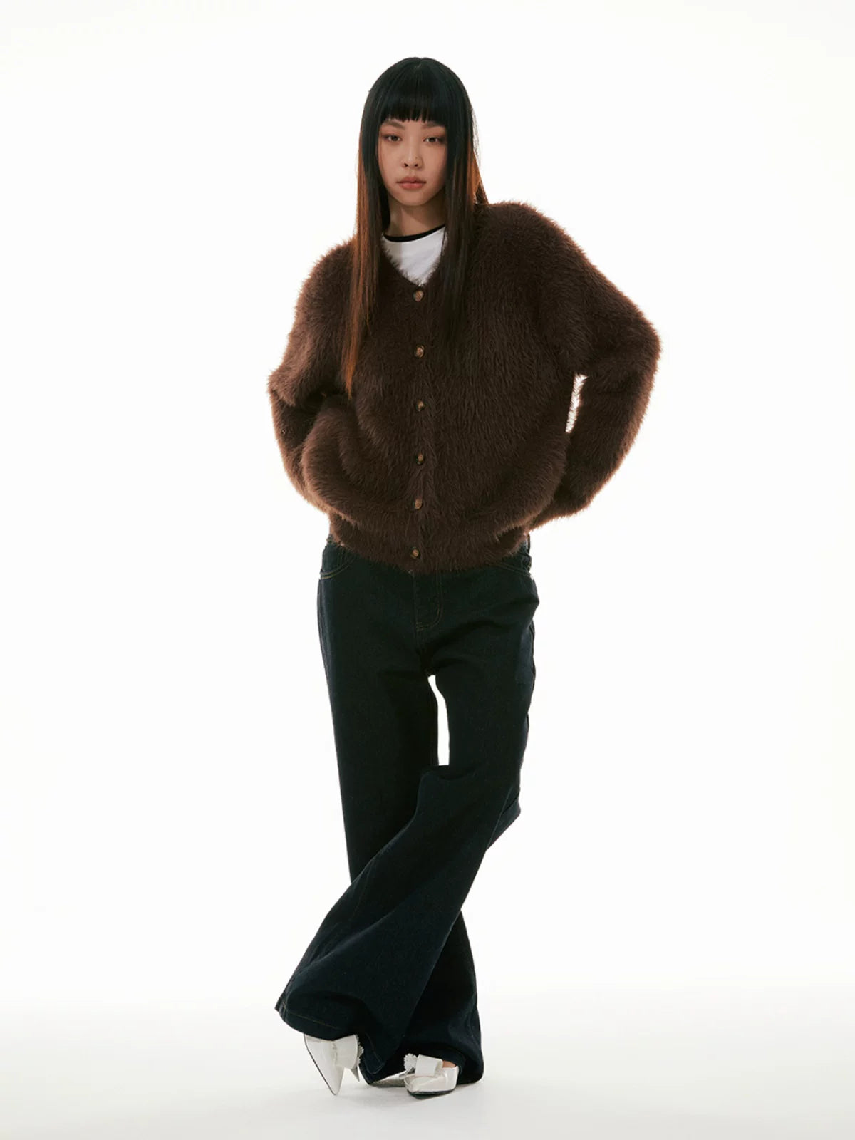Faux Mink V-Neck Unisex Cardigan