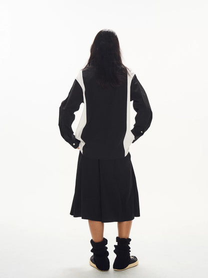 Contrast Stripe Button Up Shirt black and white product view