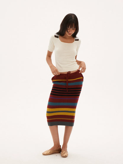 Striped Knit Midi Skirt