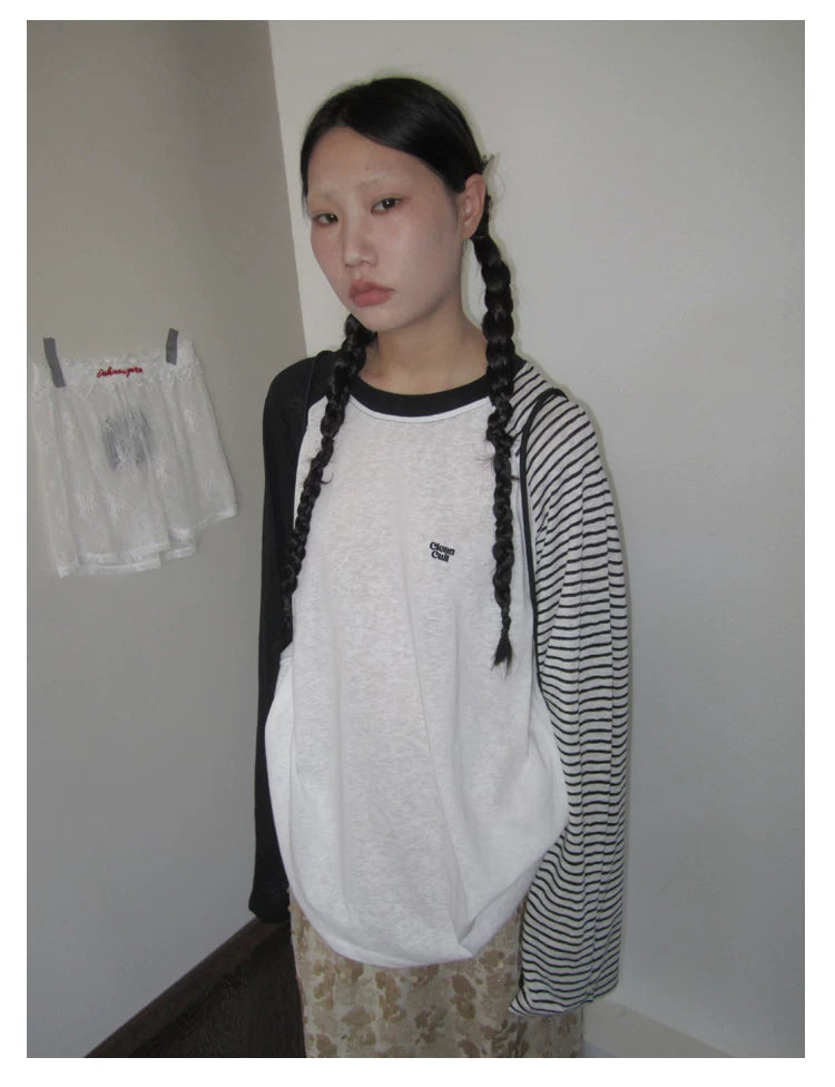 Colorblock-Raglan-Streifen-Langarmshirt