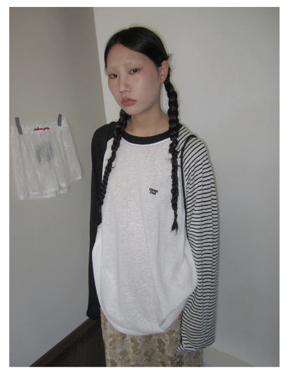 Colorblock-Raglan-Streifen-Langarmshirt