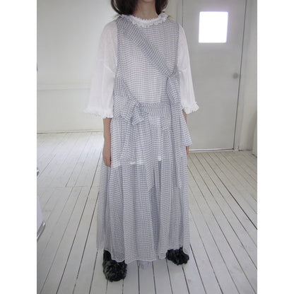 Blaues kariertes Kleid mit Schleifen-Trägern
