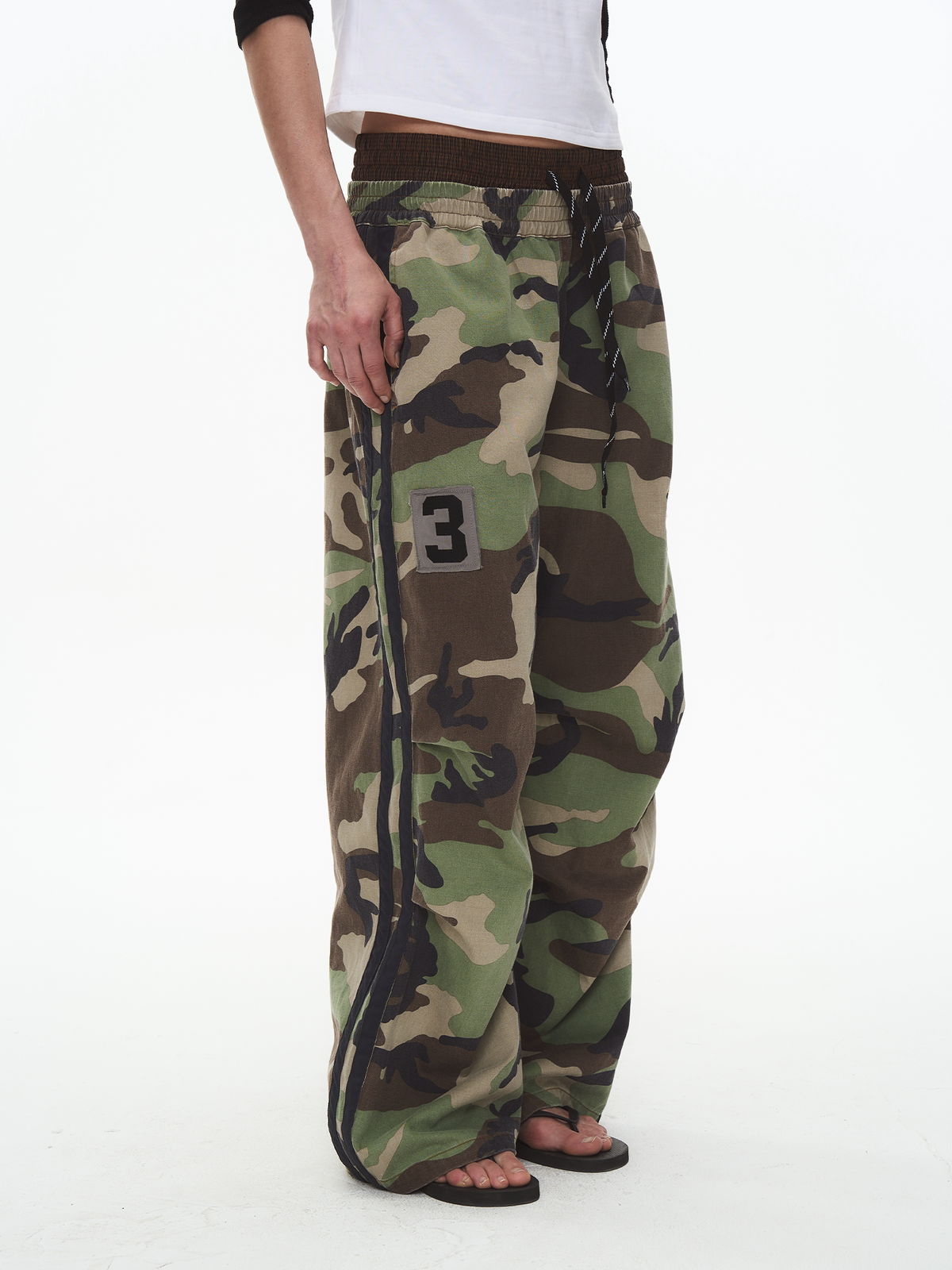 Angled rear view of the camouflage pants