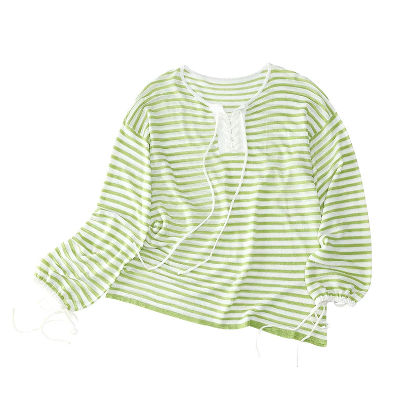 Striped V Neck Knit Top