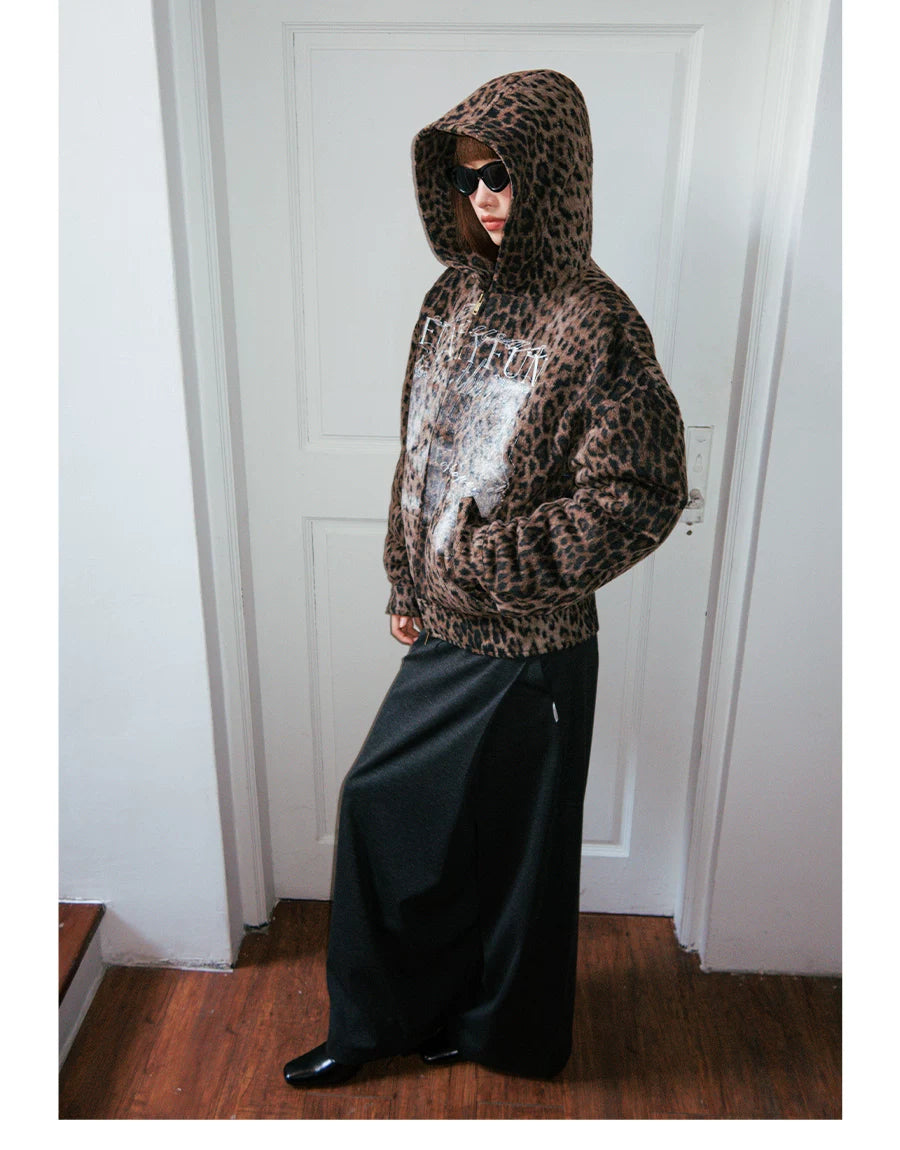 Distressed Leopard Print Padded Hooded Jacket side view