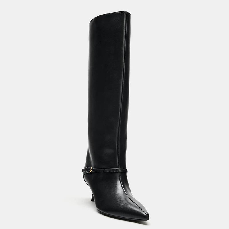 Women's Pointed Toe Kitten Heel Wide-Shaft Boots