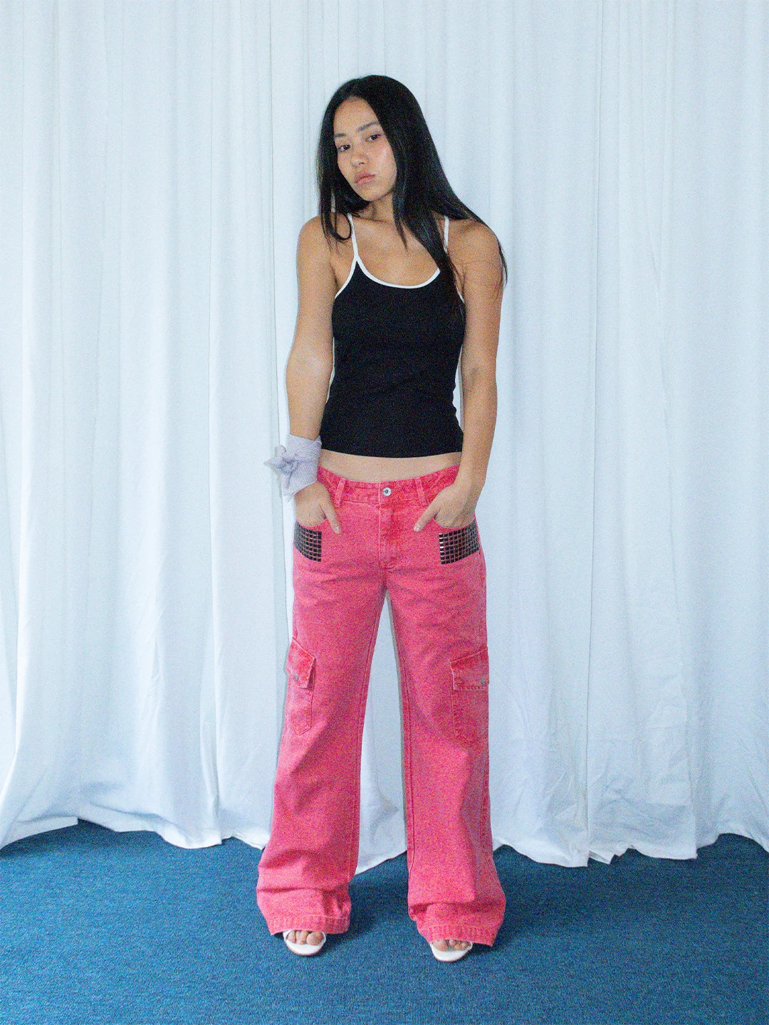 Pink Rivet Flare Cargo Pants product photo