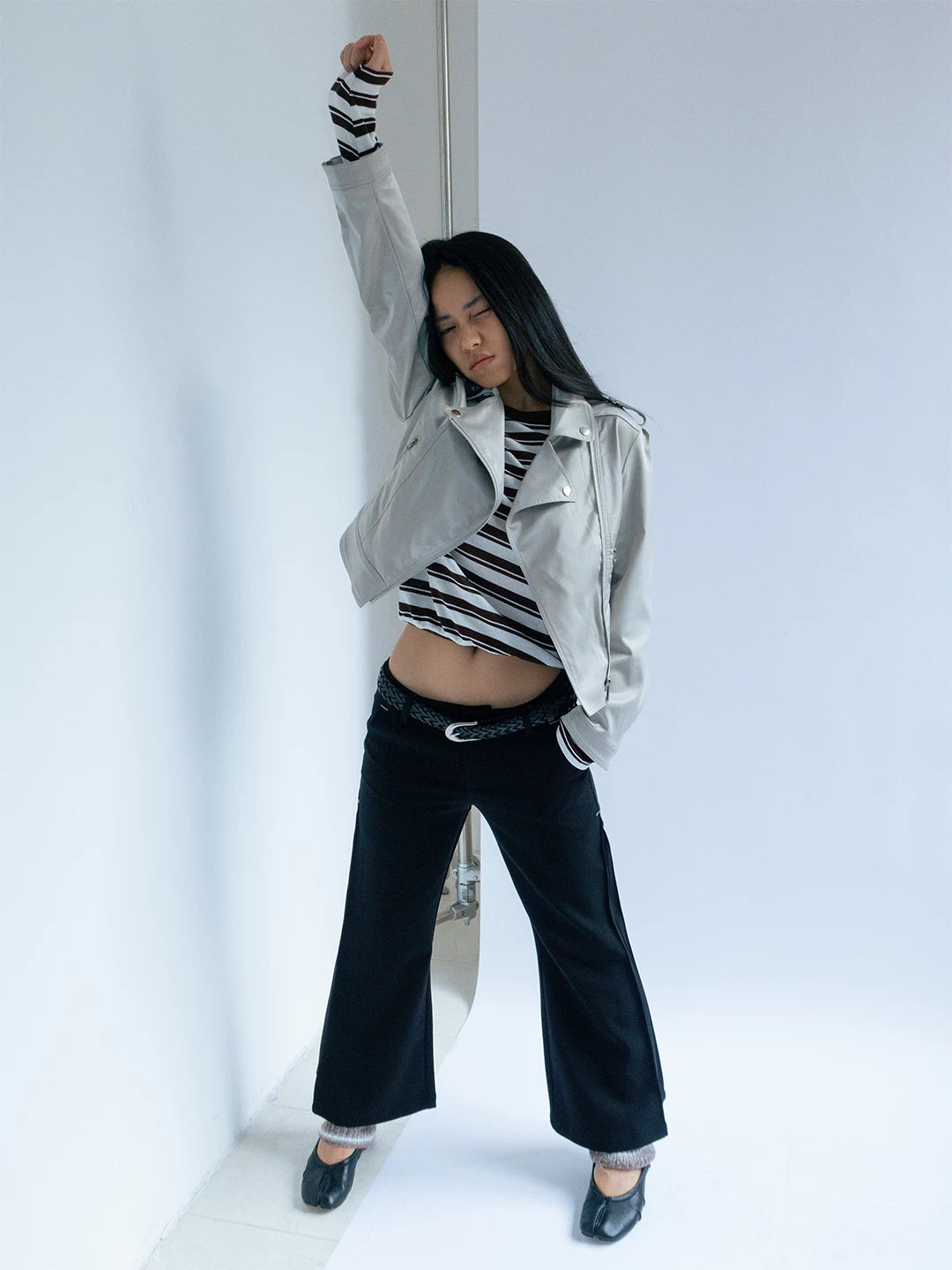 Pearl Silver Moto Jacket in silver product photo
