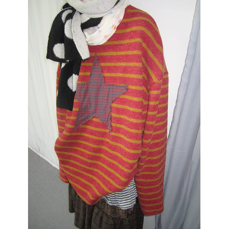 Star Stripe Patchwork Knit Sweater