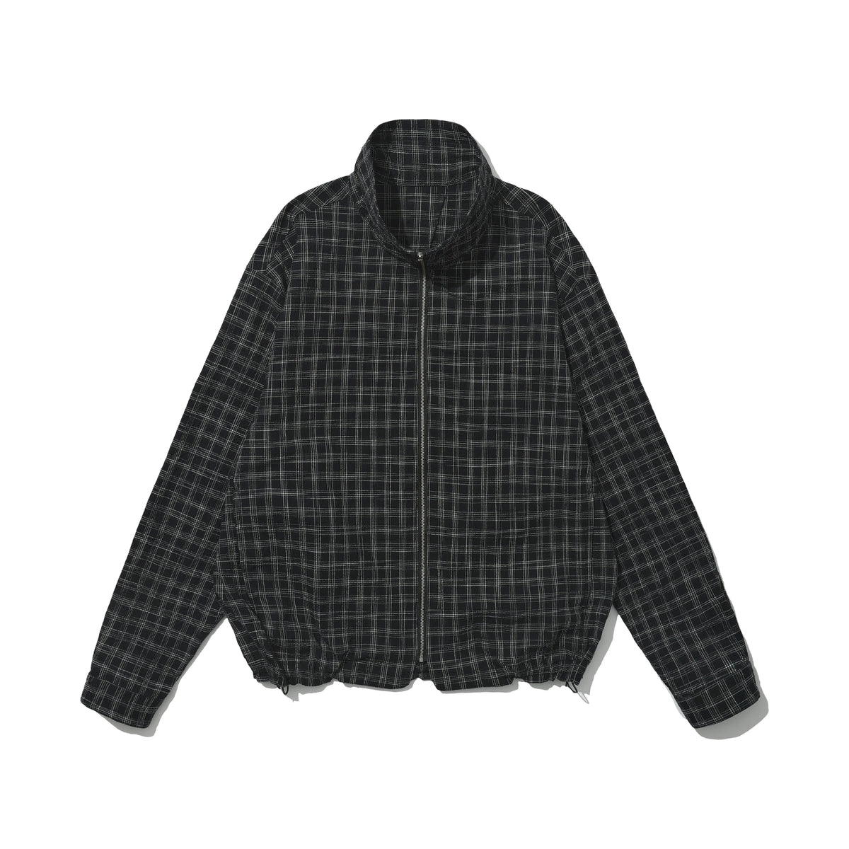 Textured Check Stand Collar Jacket in black