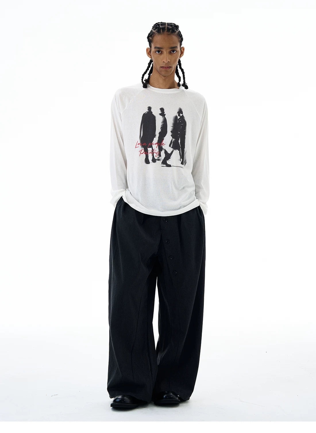 White graphic long sleeve T-shirt, full view