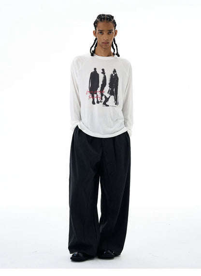 White graphic long sleeve T-shirt, full view