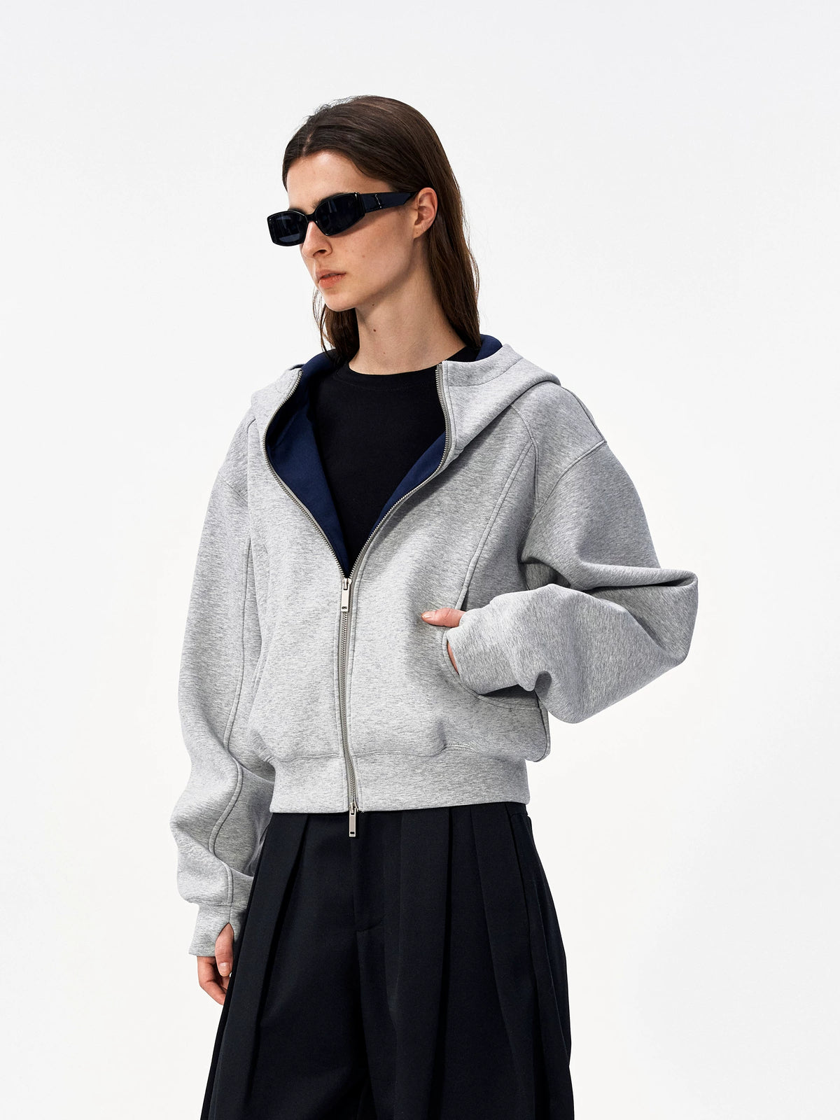Colorblock Relaxed Zip-Up Hoodie