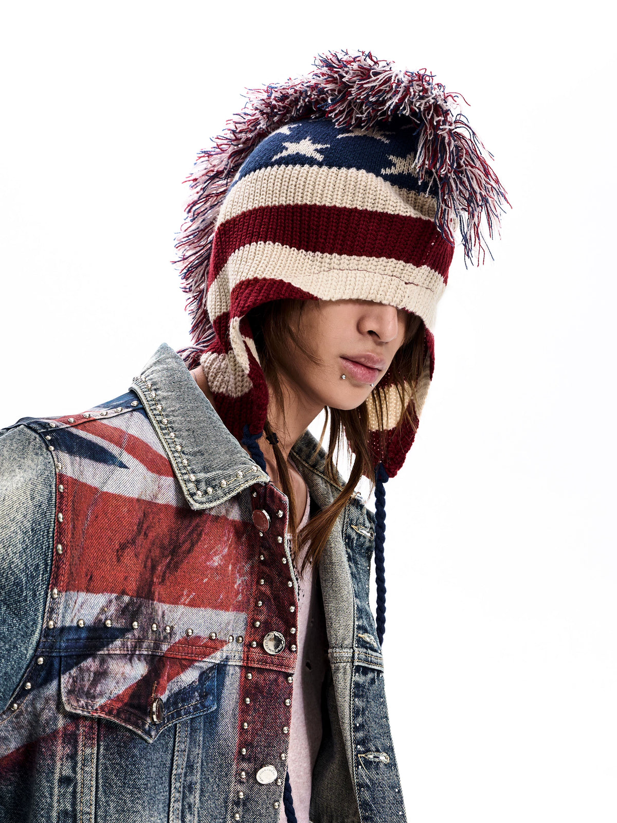 American Flag Earflap Knit Hat
