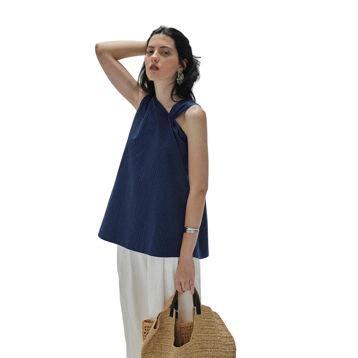 MOOFEEL Asymmetric Striped Top